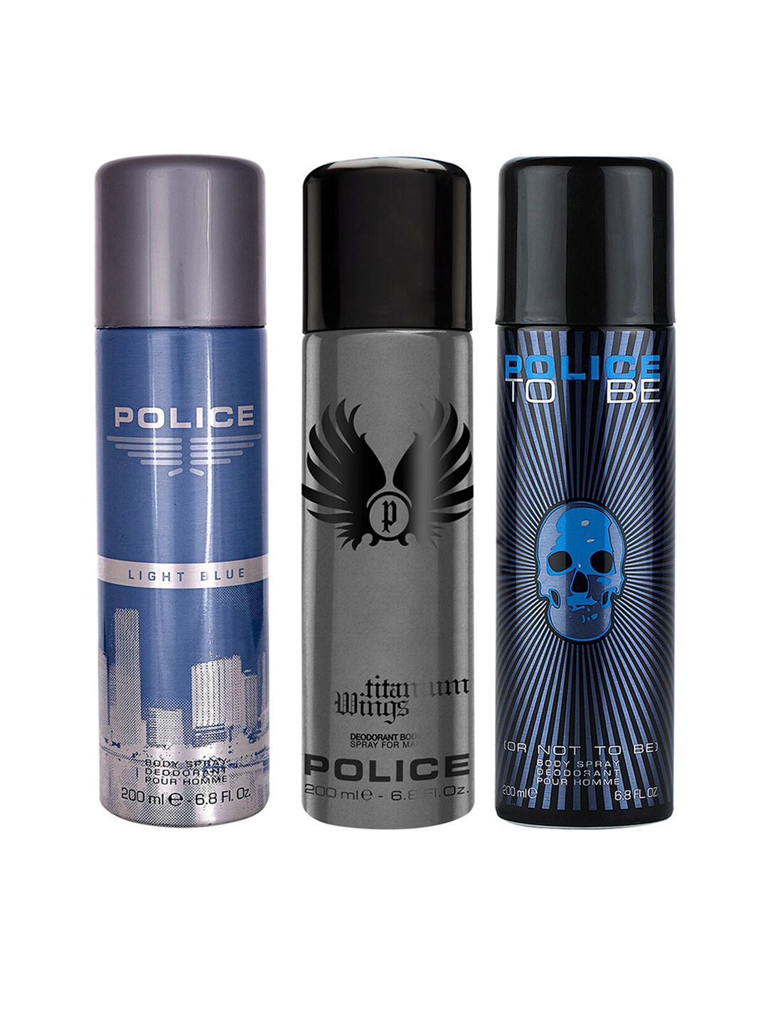 Police Men Set of 3 Deo - Light Blue + Titanium Wings + To Be Or Not To Be - 200 ml Each