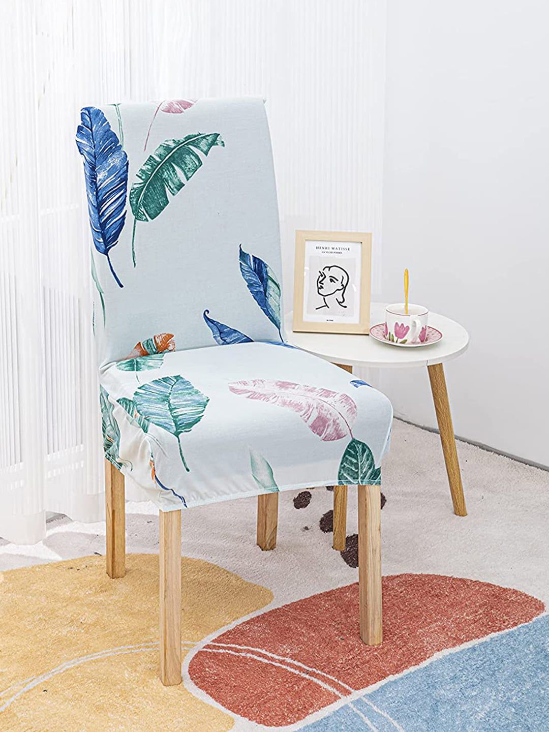 HOUSE OF QUIRK Blue Floral Printed Removable Chair Cover Price in India