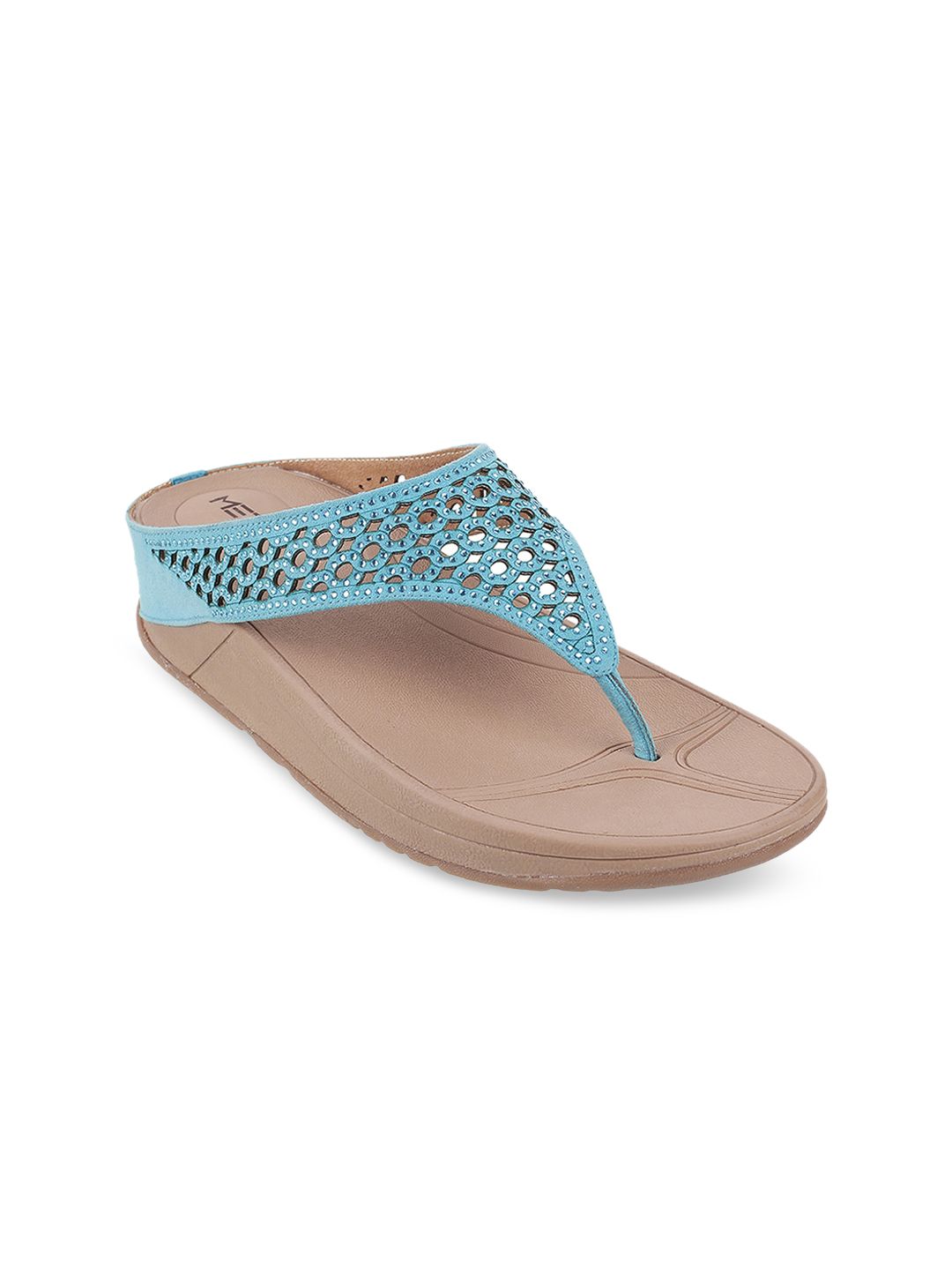 Metro Blue Wedge Sandals with Laser Cuts Price in India