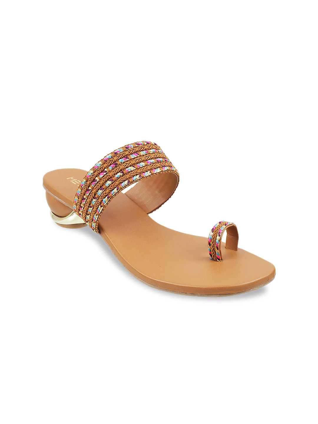 Metro Tan Embellished Block Sandals Price in India