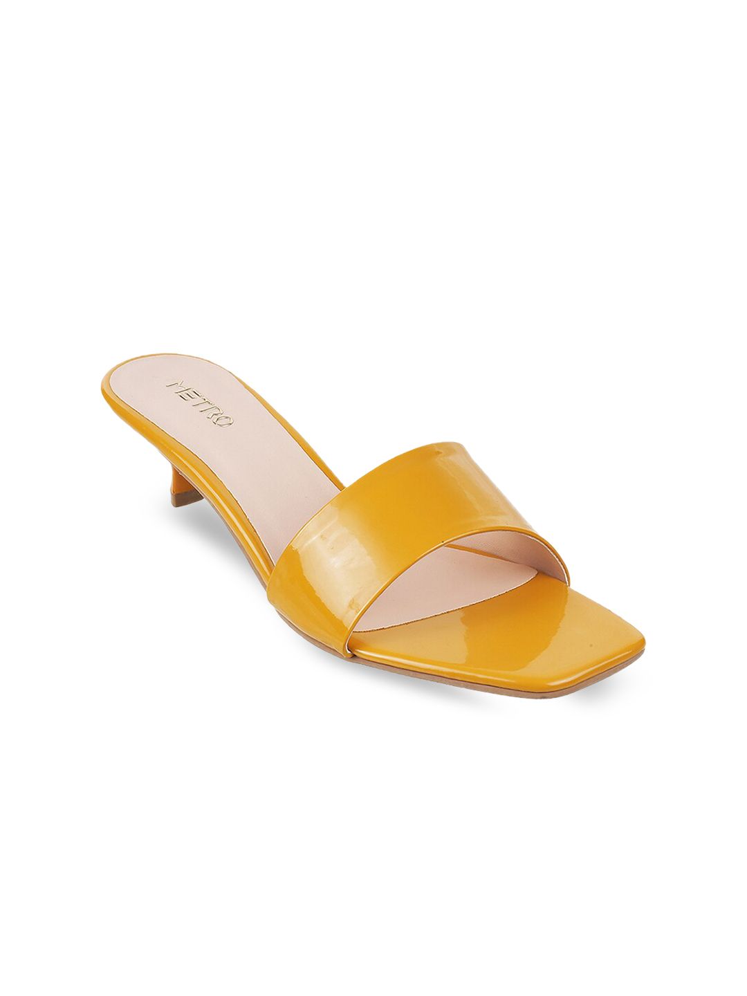 Metro Yellow Colourblocked Kitten Mules Price in India