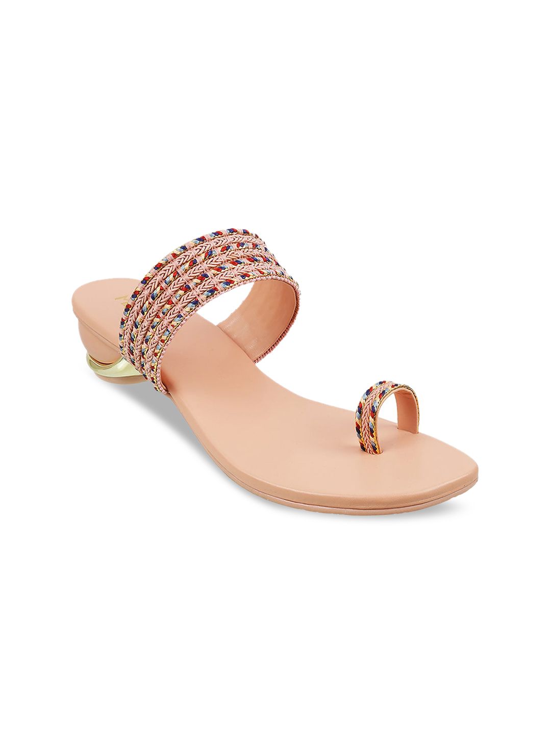 Metro Peach-Coloured Embellished Block Sandals Price in India