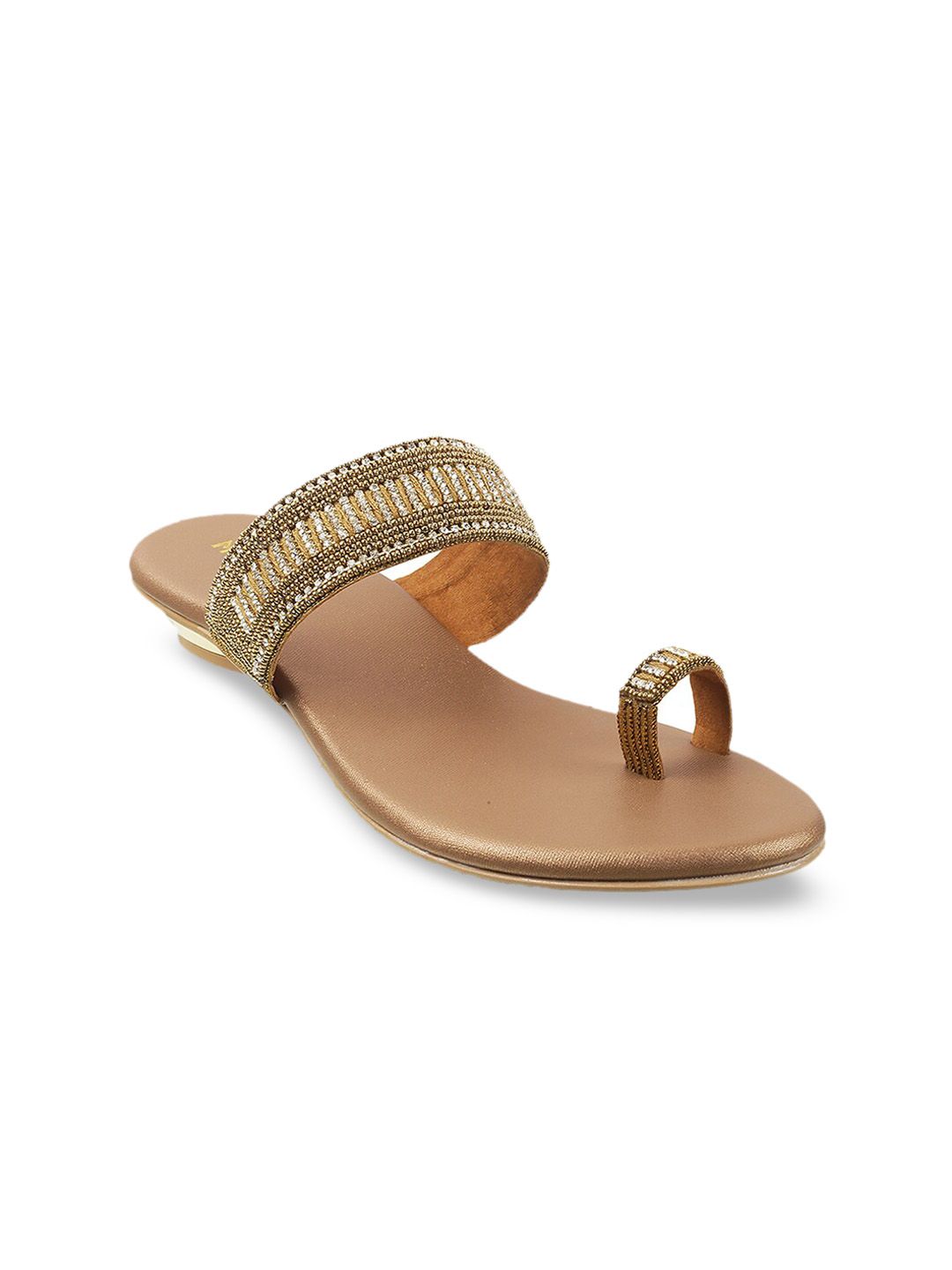 Mochi Gold-Toned Embellished Block Sandals Price in India