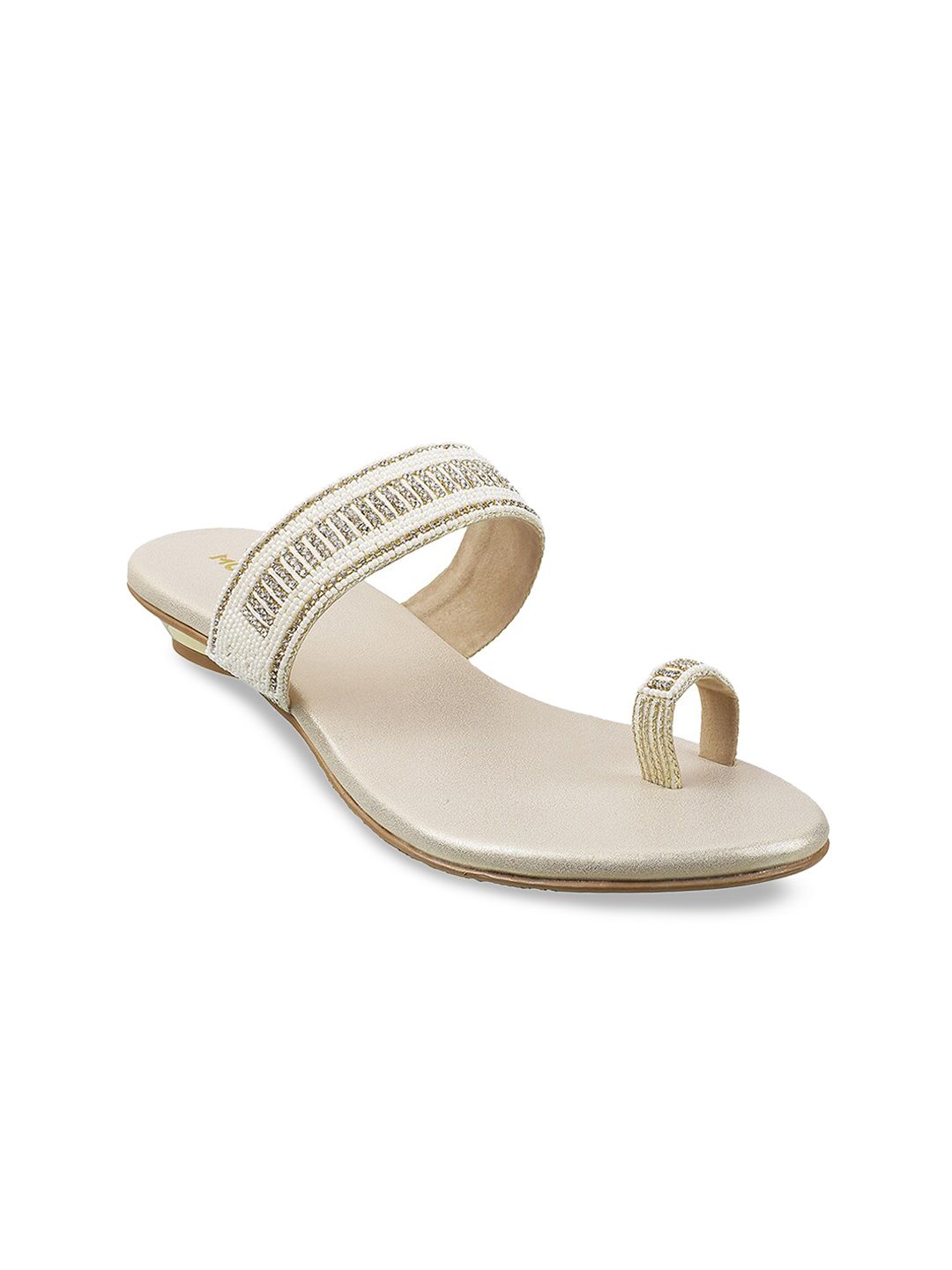 Mochi Off White Embellished Block Sandals Price in India