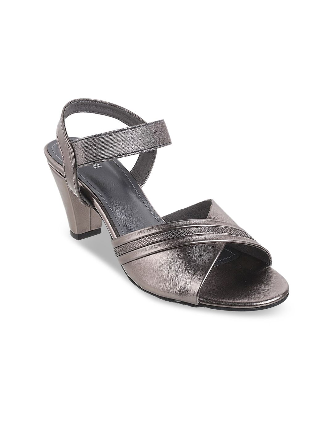 Mochi Grey Striped Block Pumps Price in India