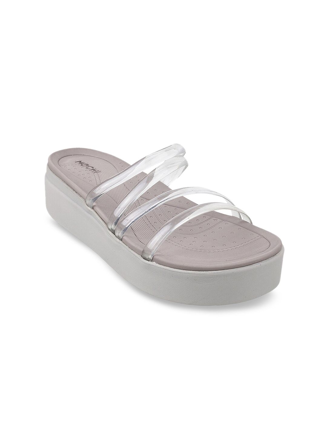 Mochi Grey Striped Flatform Mules Price in India