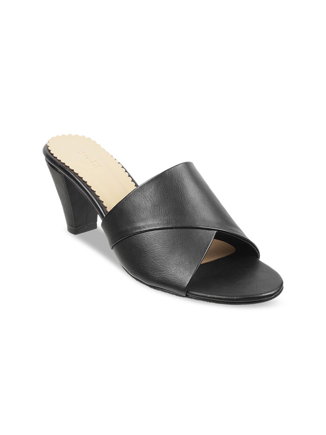 Mochi Black Textured Block Mules Price in India