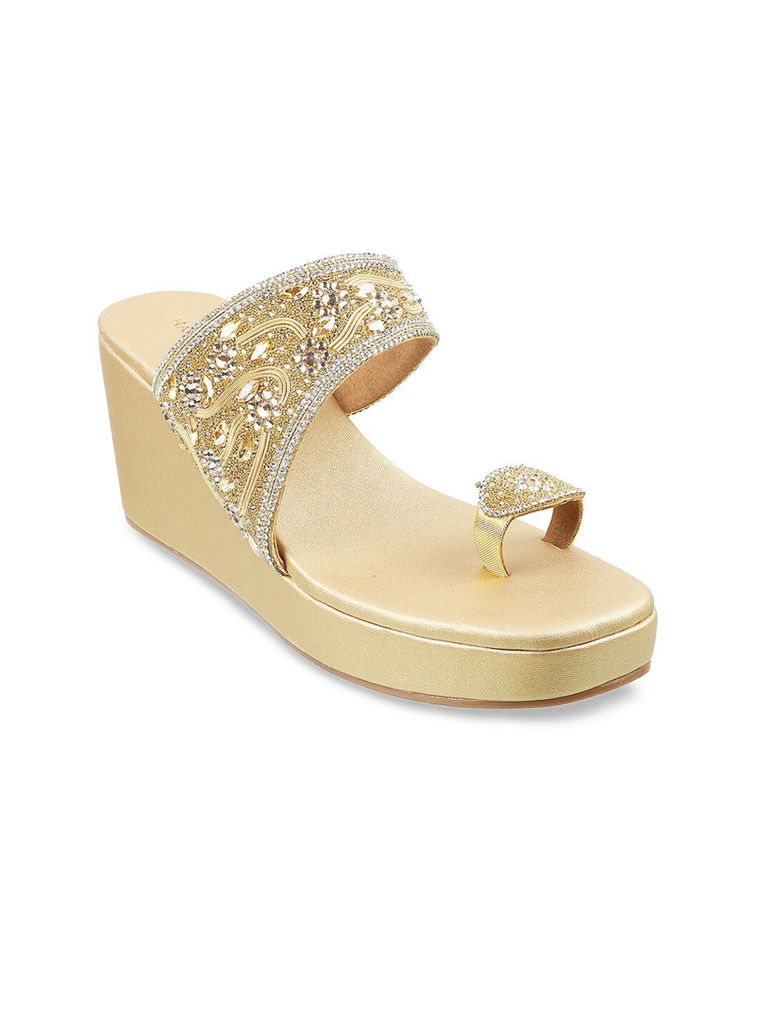 Mochi Gold-Toned Wedge Sandals Price in India