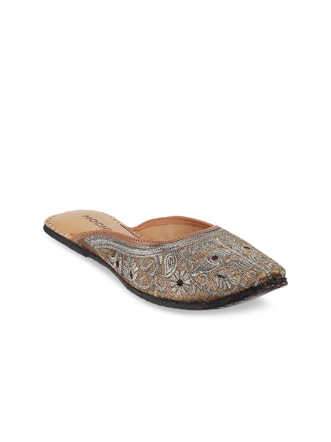 Mochi Women Gold-Toned Printed Ballerinas with Laser Cuts Flats Price in India
