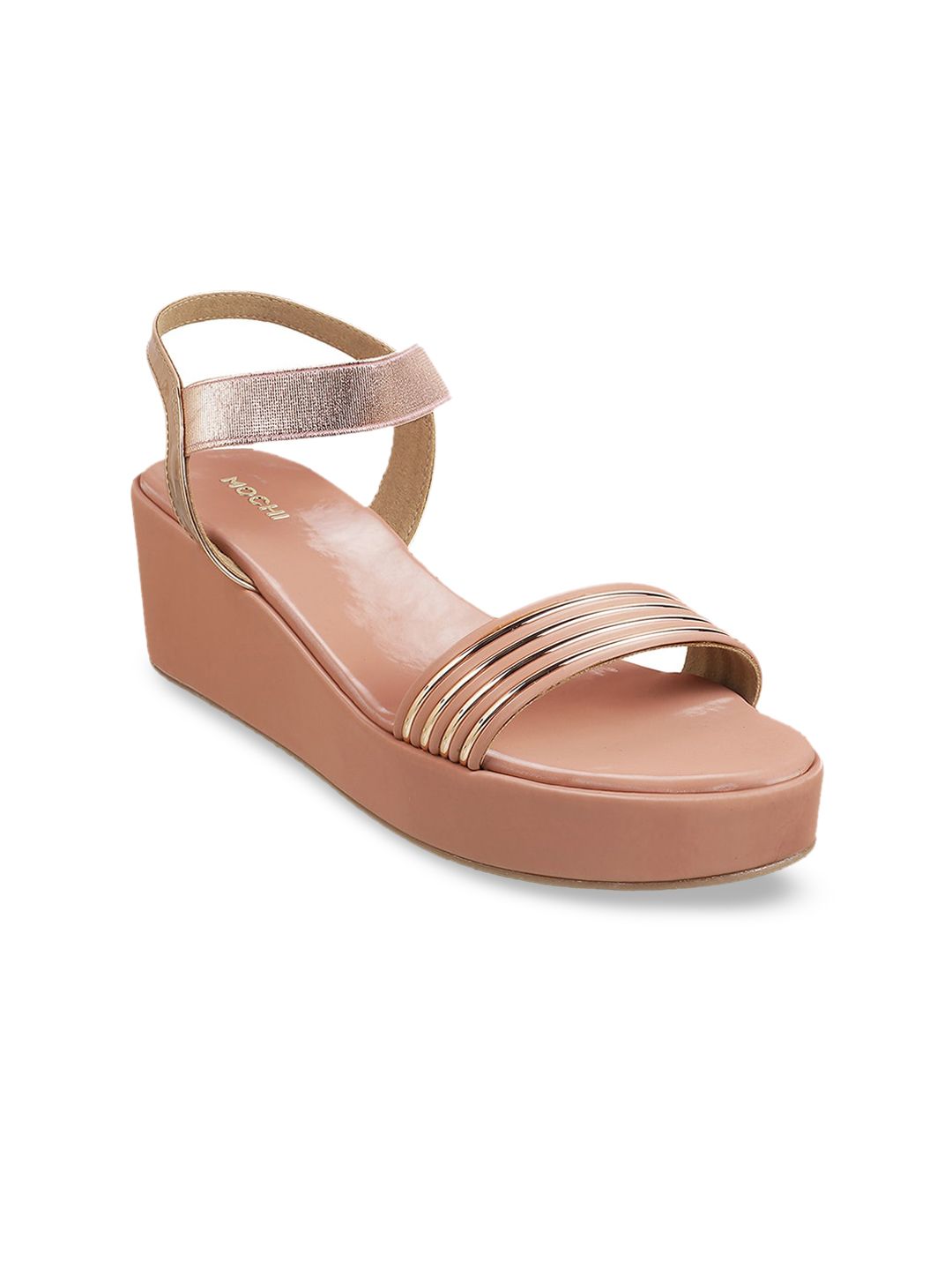 Mochi Peach-Coloured Striped Wedge Sandals Price in India