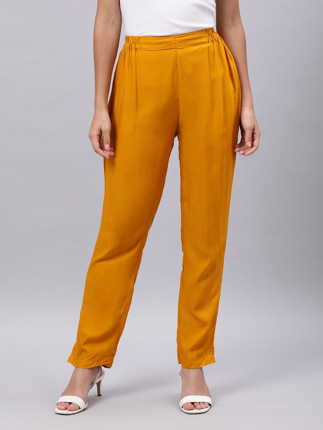 Souchii Women Yellow Slim Fit Trousers Price in India