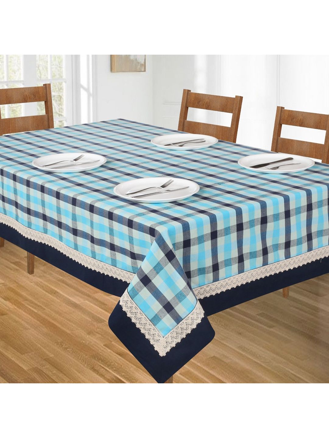 SHADES of LIFE  Navy Blue & White Checked Cotton Table Covers Price in India