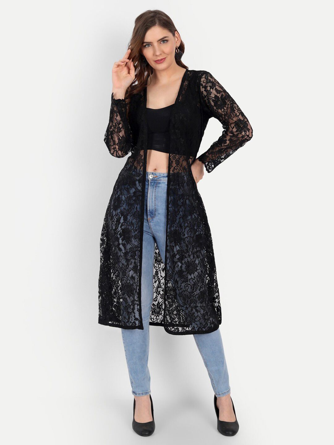 KIROSHE BY KIRAN Women Black Longline Shrug Price in India