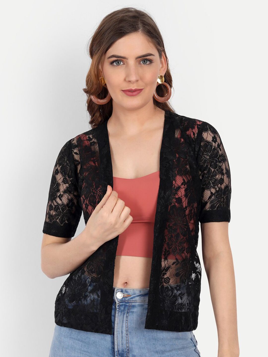 KIROSHE BY KIRAN Women Black Crop Shrug Price in India