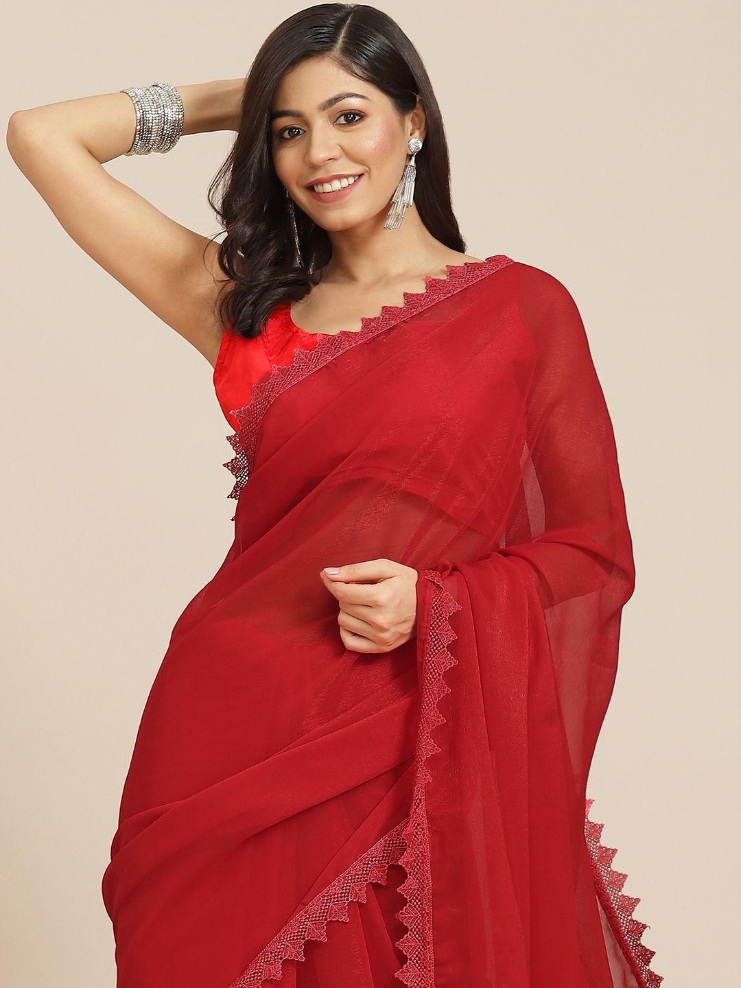 Tikhi Imli Red Striped Saree Price in India