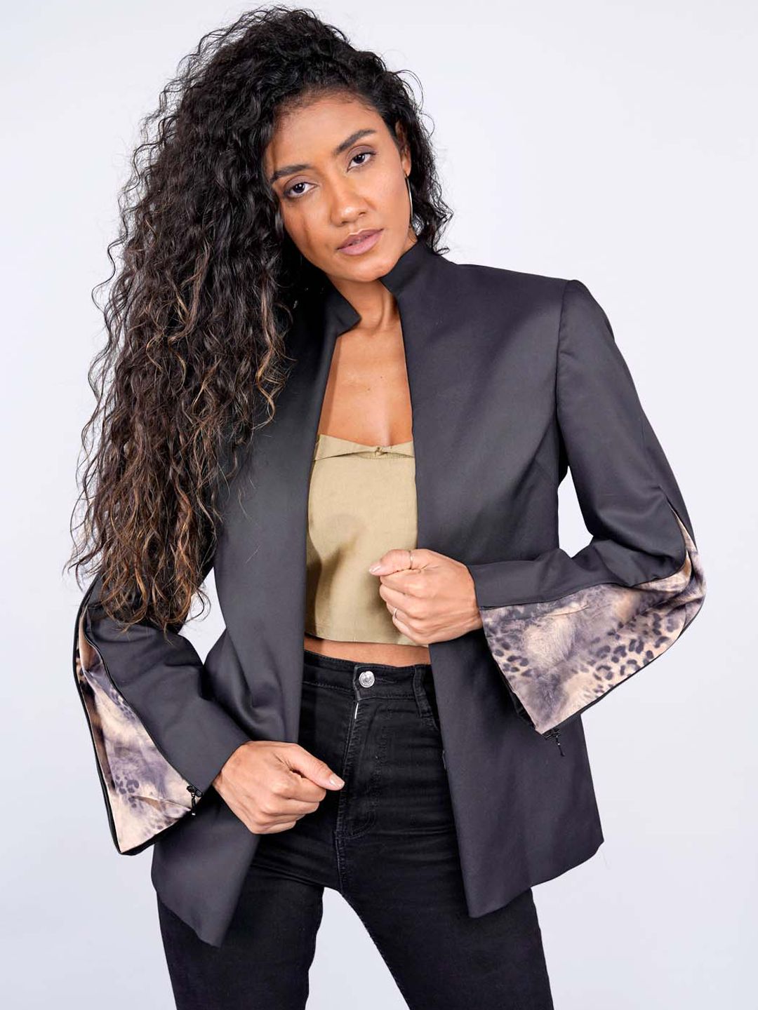 SHABERRY Women Black Solid Open Front Blazer Price in India