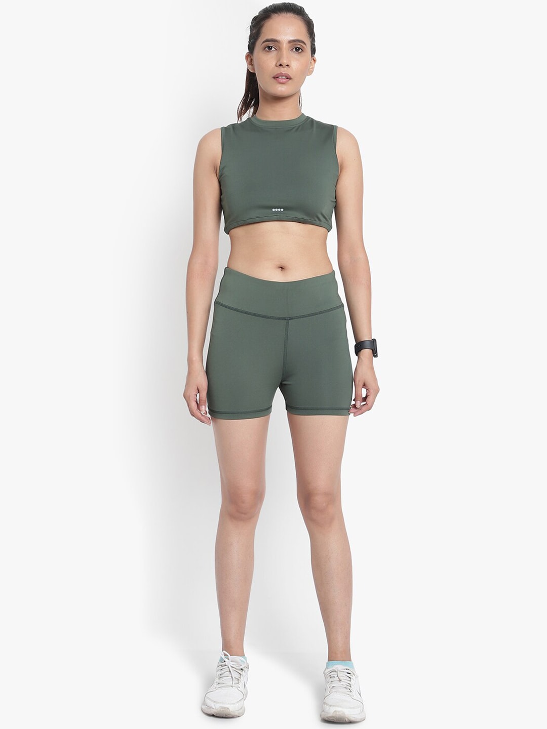 Wearjukebox Women Olive Green Sports Crop Top with Shorts Price in India