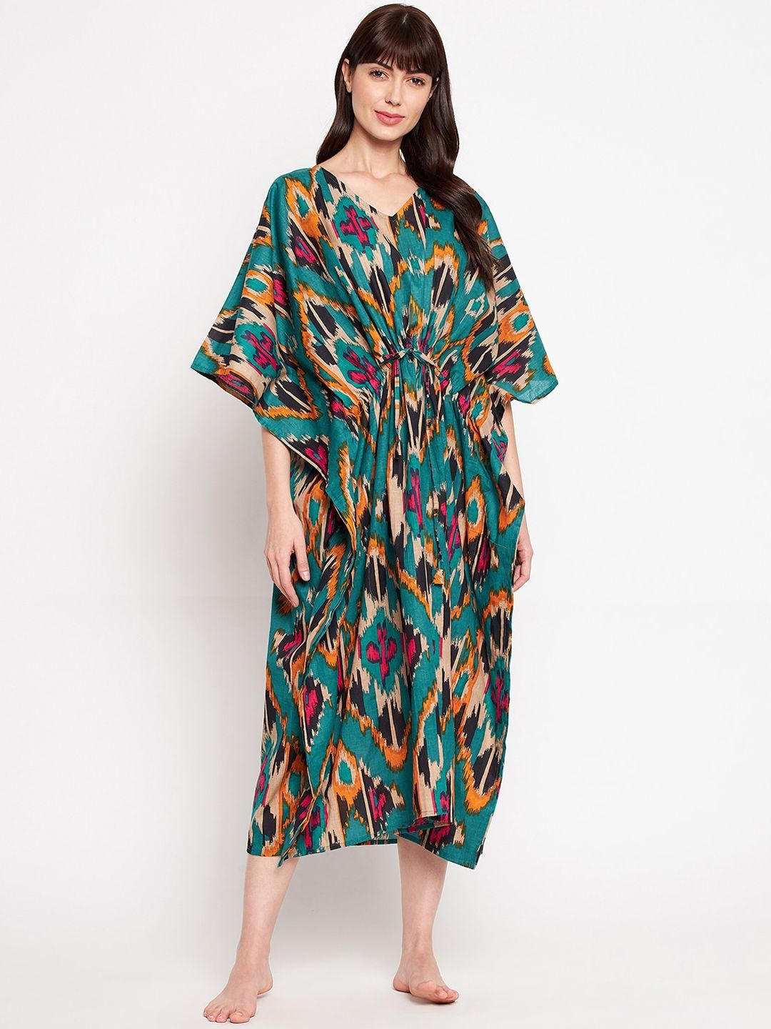 SECRETS BY ZEROKAATA Women Multi-Colored Printed Kaftan Coverup Swimwear Price in India