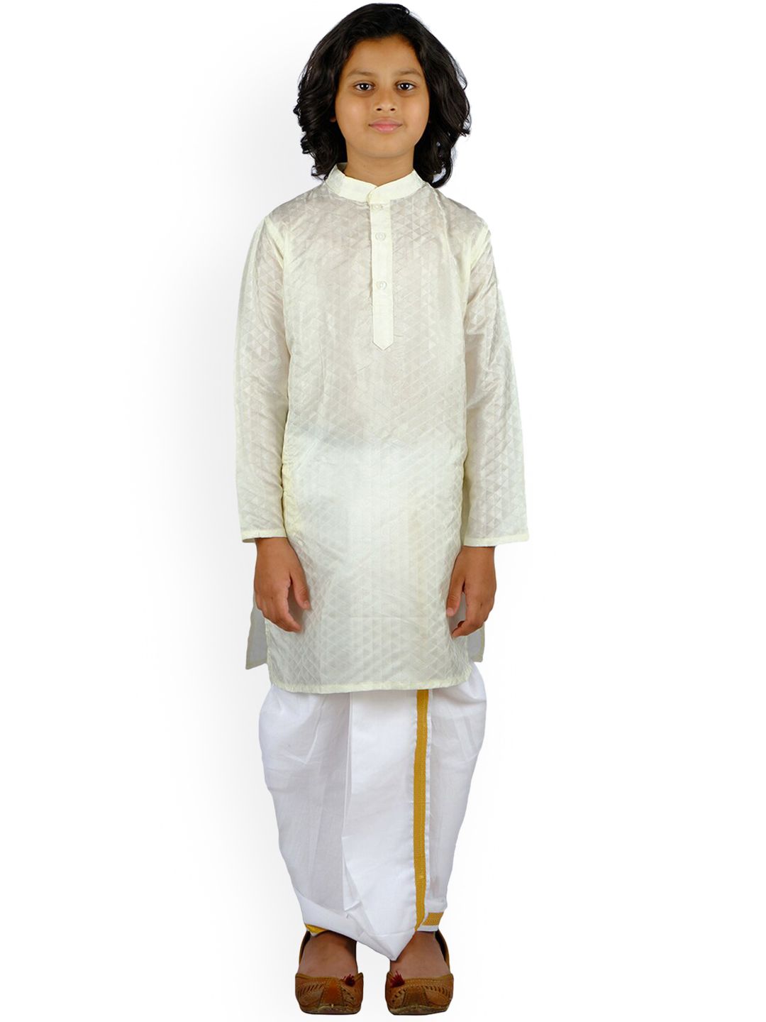 Sethukrishna Boys Cream-Coloured Kurta with Dhoti Pants