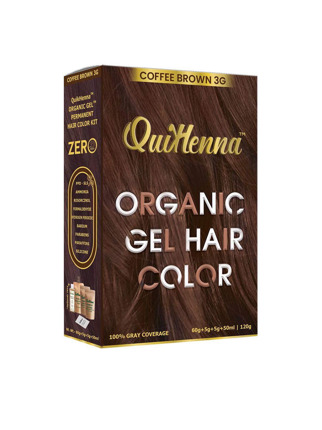 QUIKHENNA Coffee Brown Organic Damage-Free Gel Hair Color 3G 120 gm Price in India