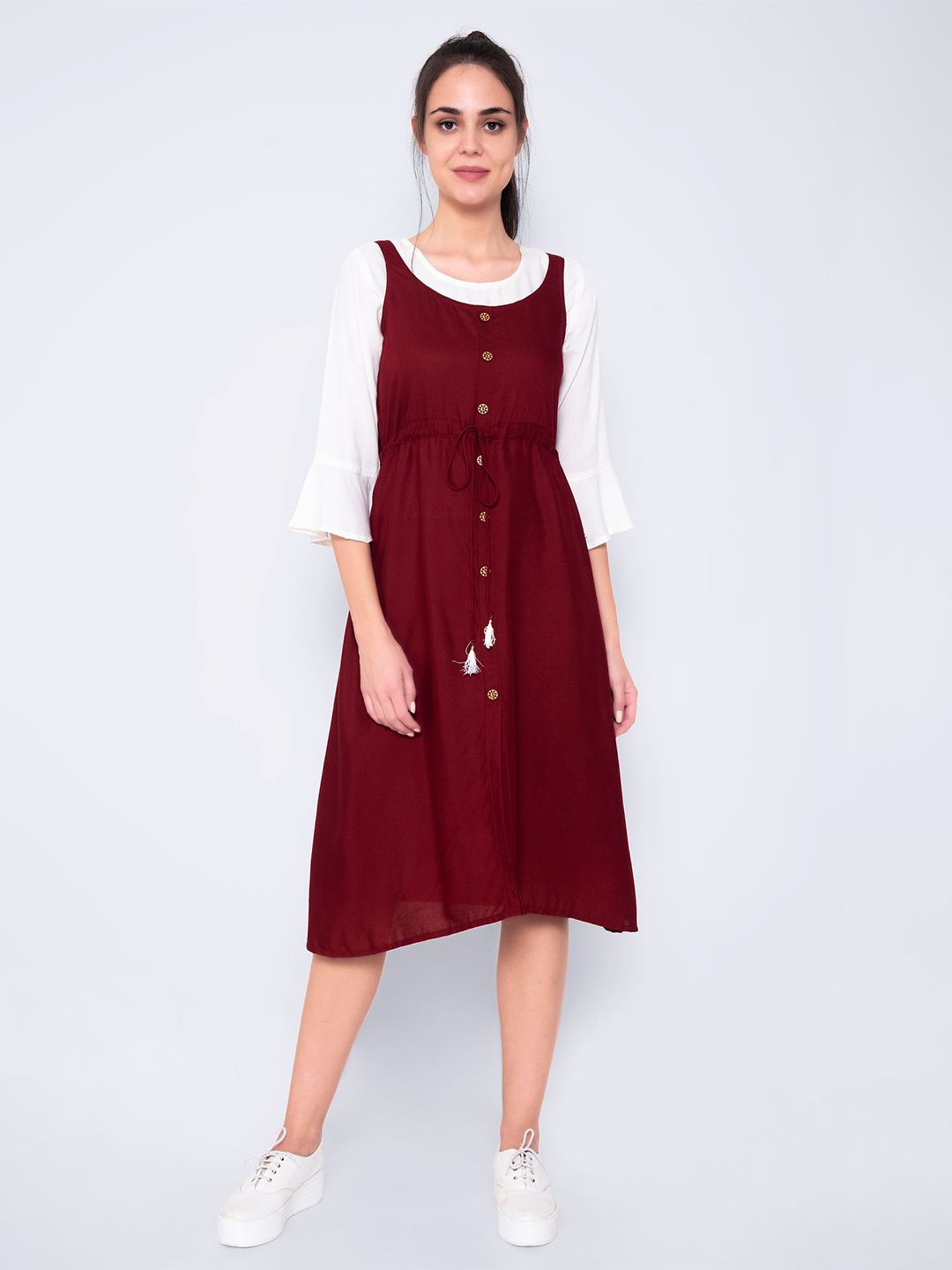 God Bless Maroon A-Line Midi Dress Price in India