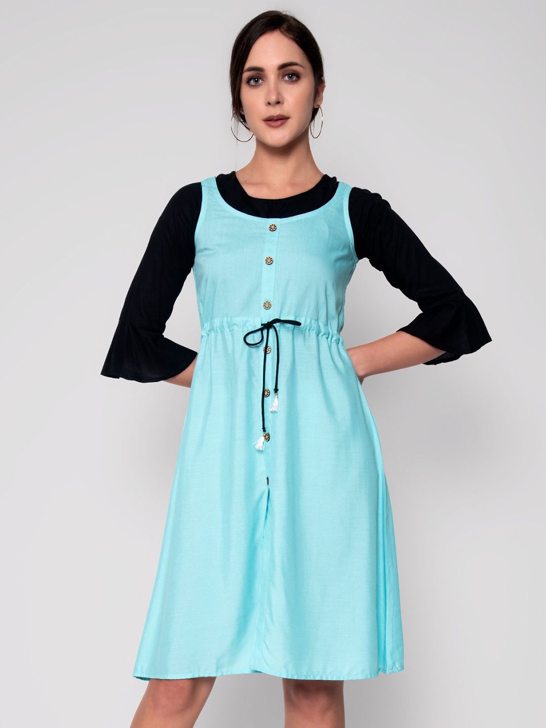 God Bless Turquoise Blue A-Line Dress Price in India