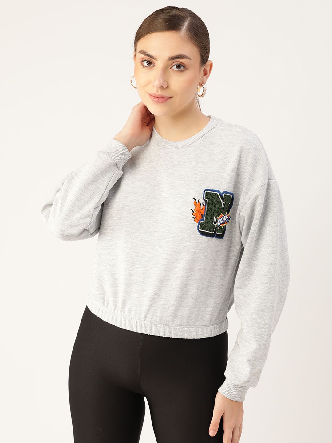 LC Waikiki Women Grey Melange Applique Detail Sweatshirt Price in India