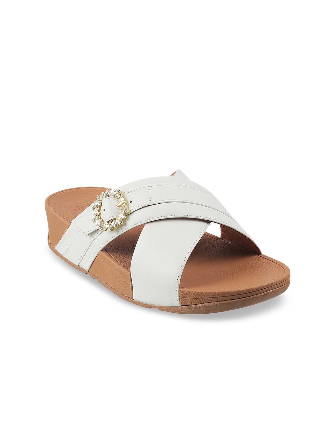 fitflop White Colourblocked Leather Wedge Sandals with Buckles Price in India