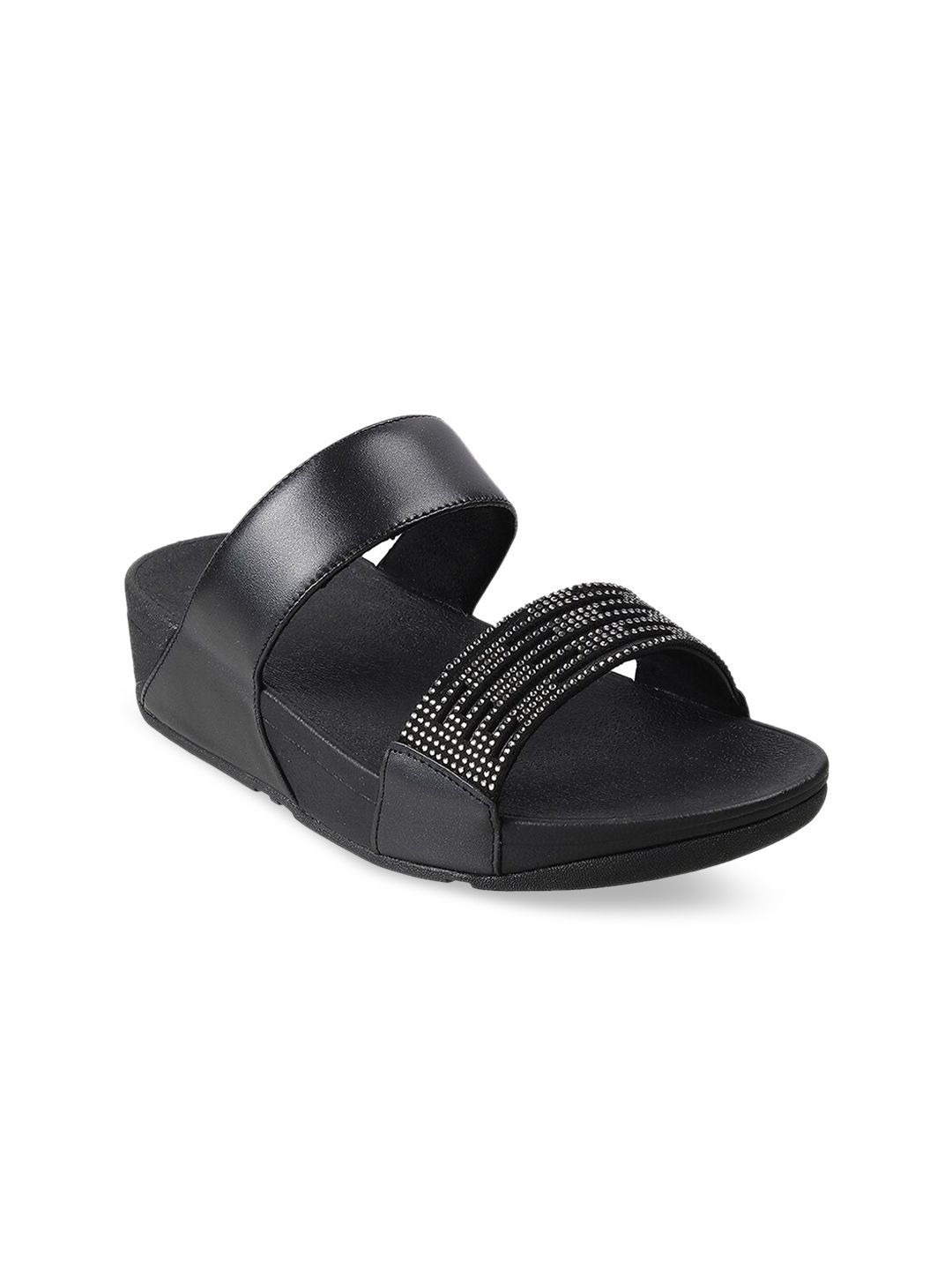 fitflop Black Embellished Leather Flatform Sandals Price in India