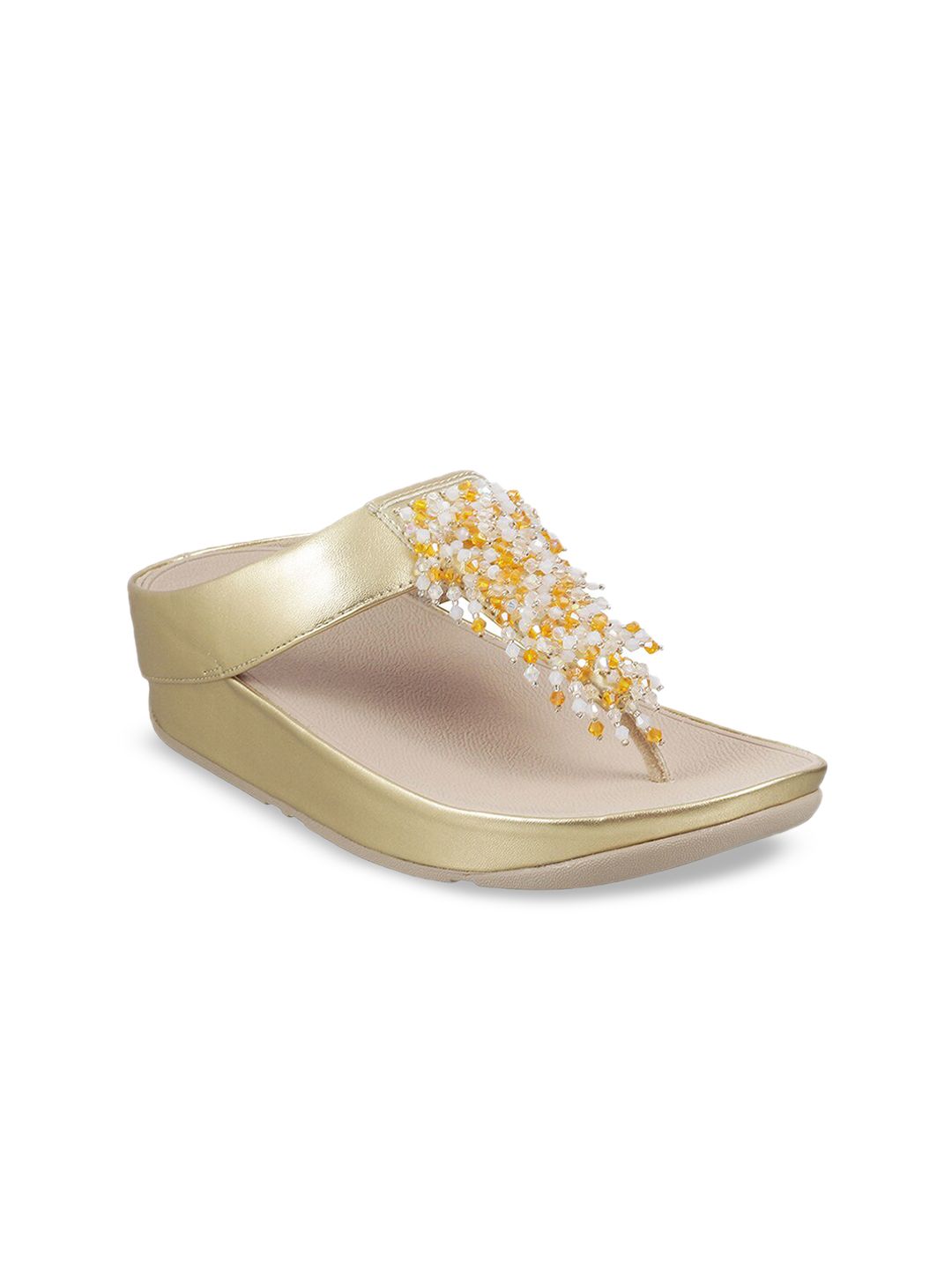 fitflop Beige Embellished PU Block Sandals Price in India