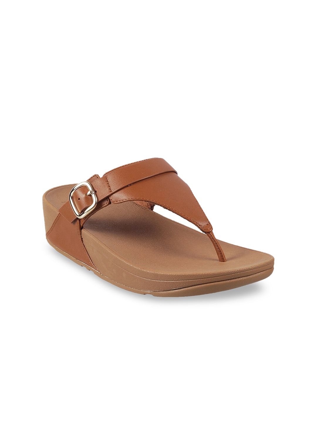 fitflop Tan Leather Wedge Sandals with Buckles Price in India