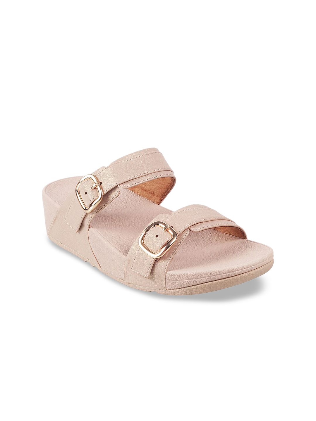 fitflop Beige PU Wedge Sandals with Buckles Price in India