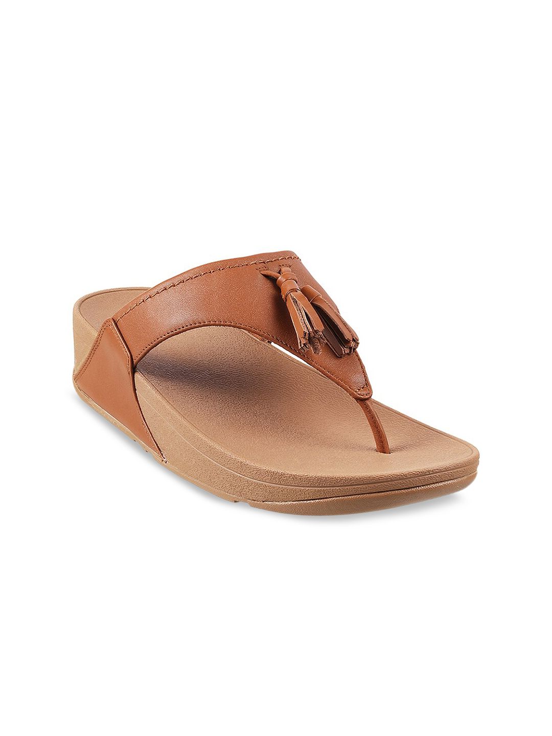 fitflop Tan Leather Wedge Sandals with Tassels Price in India