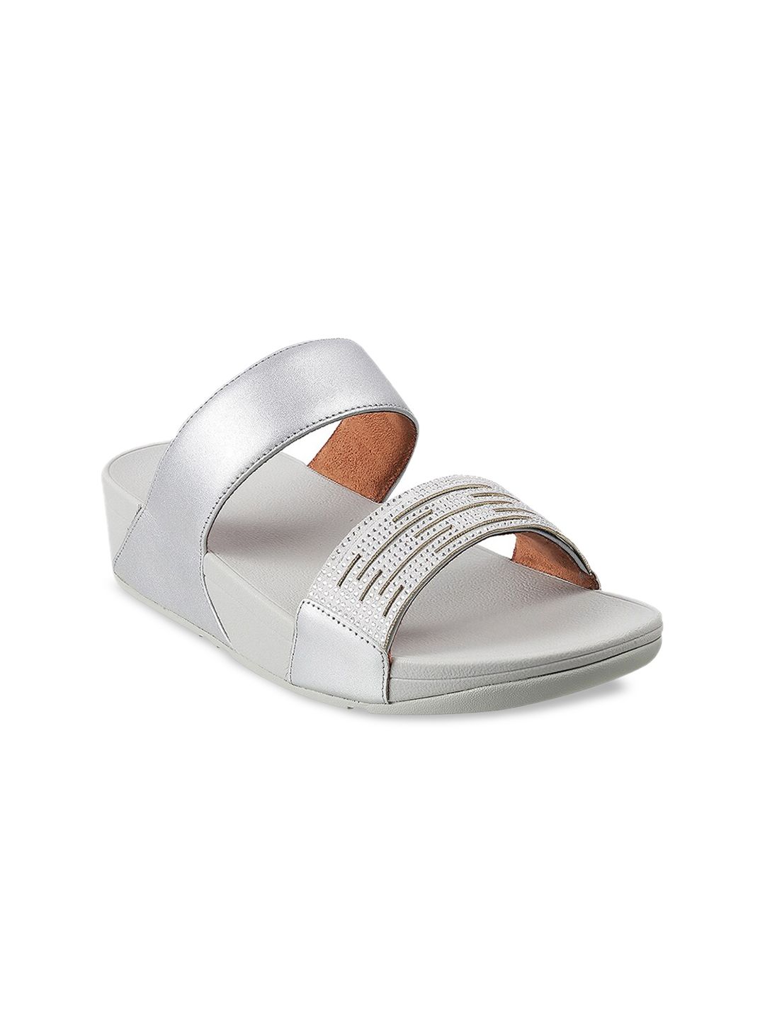 fitflop Silver-Toned Leather Wedge Mules Price in India