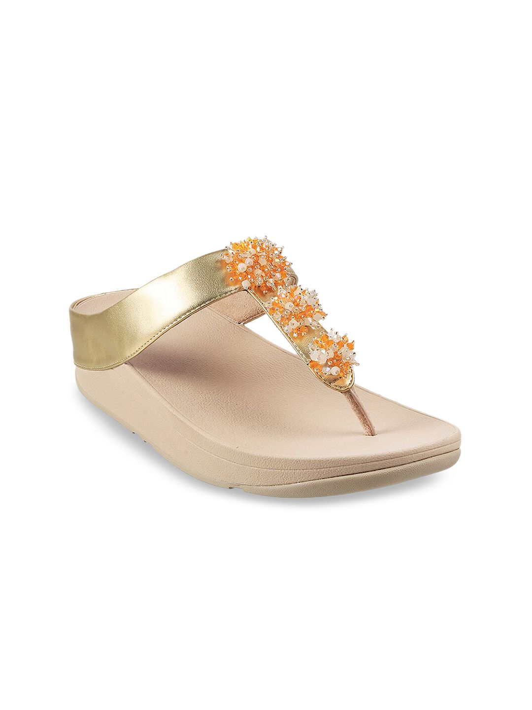 fitflop Beige Embellished PU Wedge Sandals Price in India