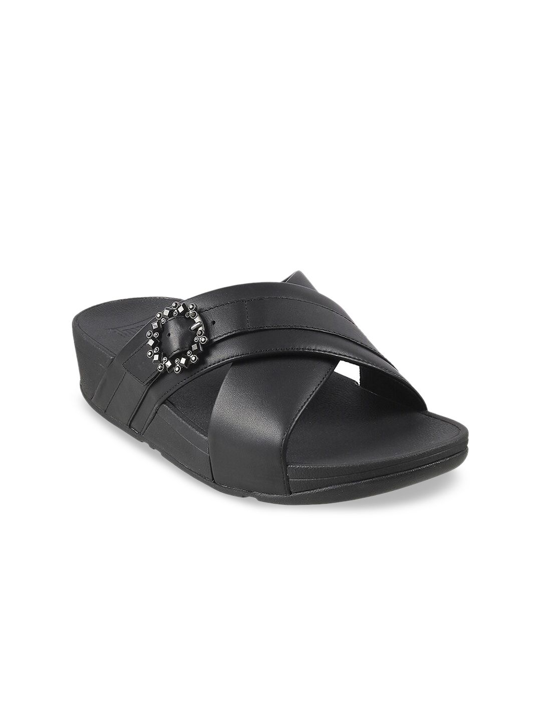 fitflop Black Leather Flatform Sandals Price in India