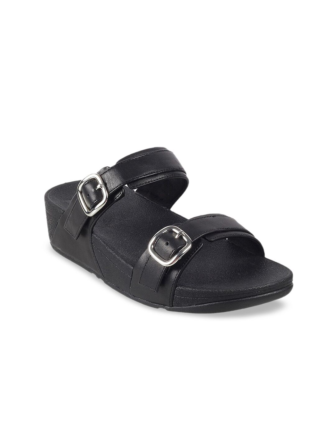 fitflop Black Flatform Sandals with Buckles Price in India