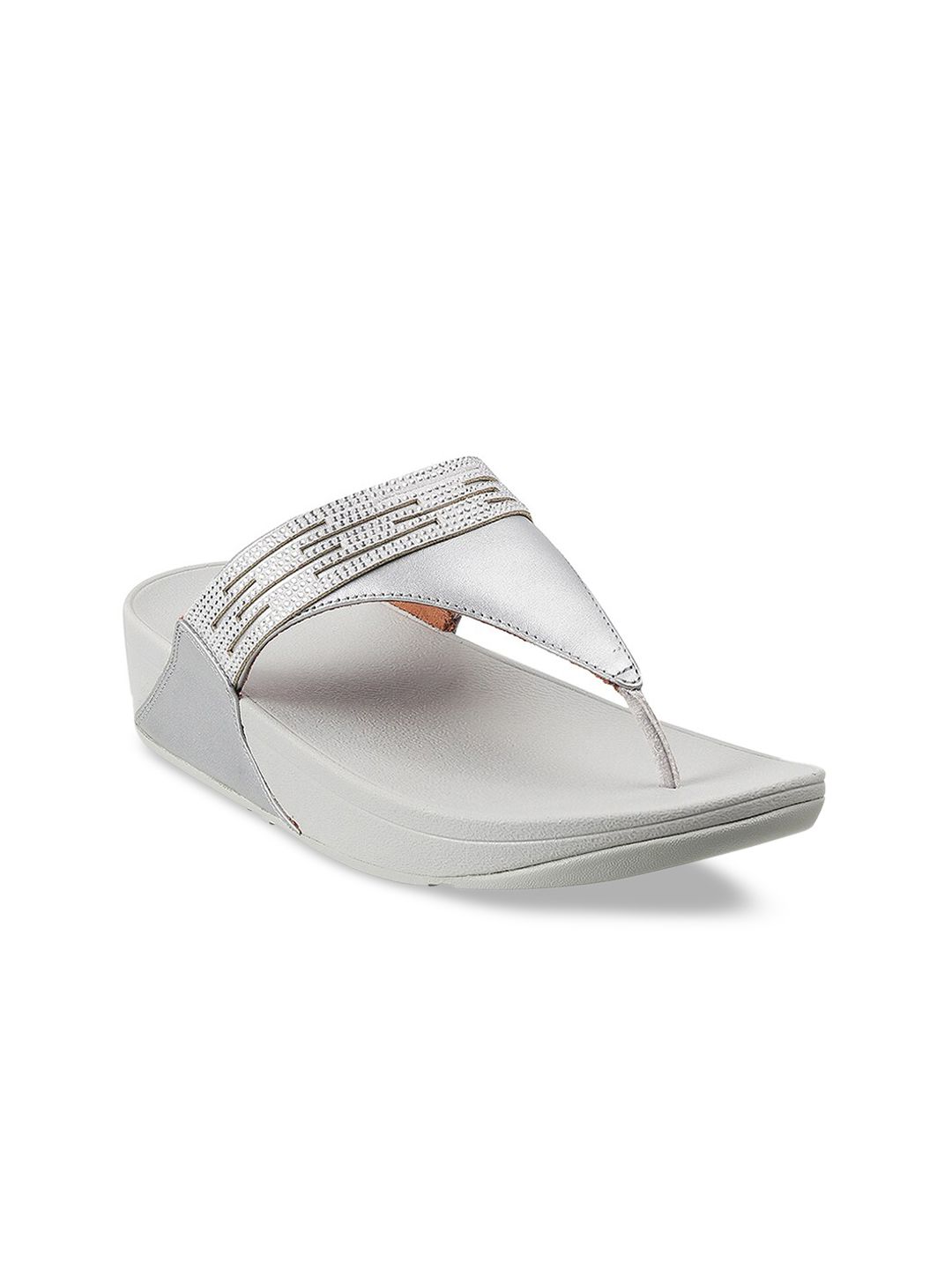 fitflop Silver-Toned Leather Flatform Sandals Price in India