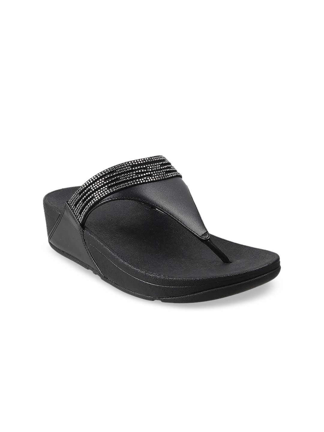 fitflop Black Embellished Leather Wedge Sandals Price in India