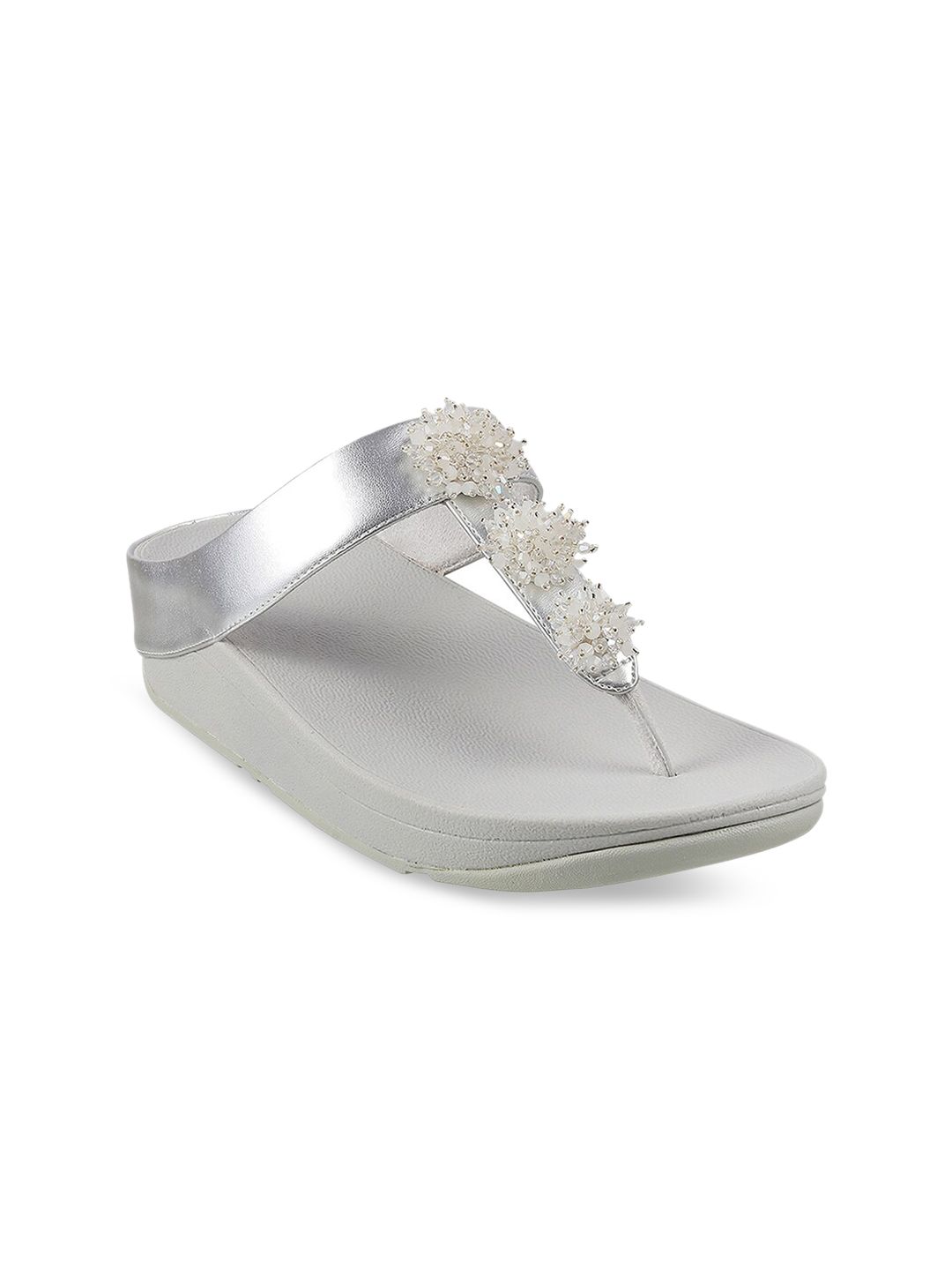 fitflop Silver-Toned Embellished PU Block Mules Price in India