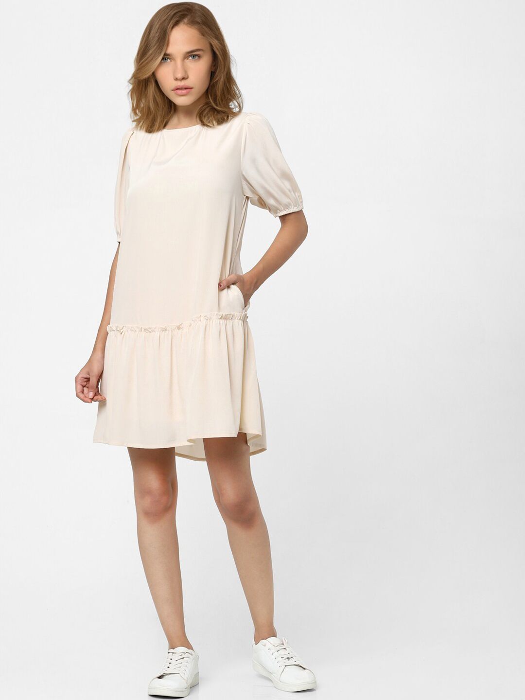 ONLY Off White & cream pink Drop-Waist Dress Price in India