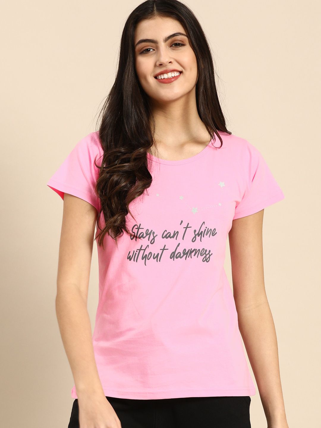 Clt.s Women Pink Printed Cotton Boyfriend Fit Lounge T-Shirt Price in India