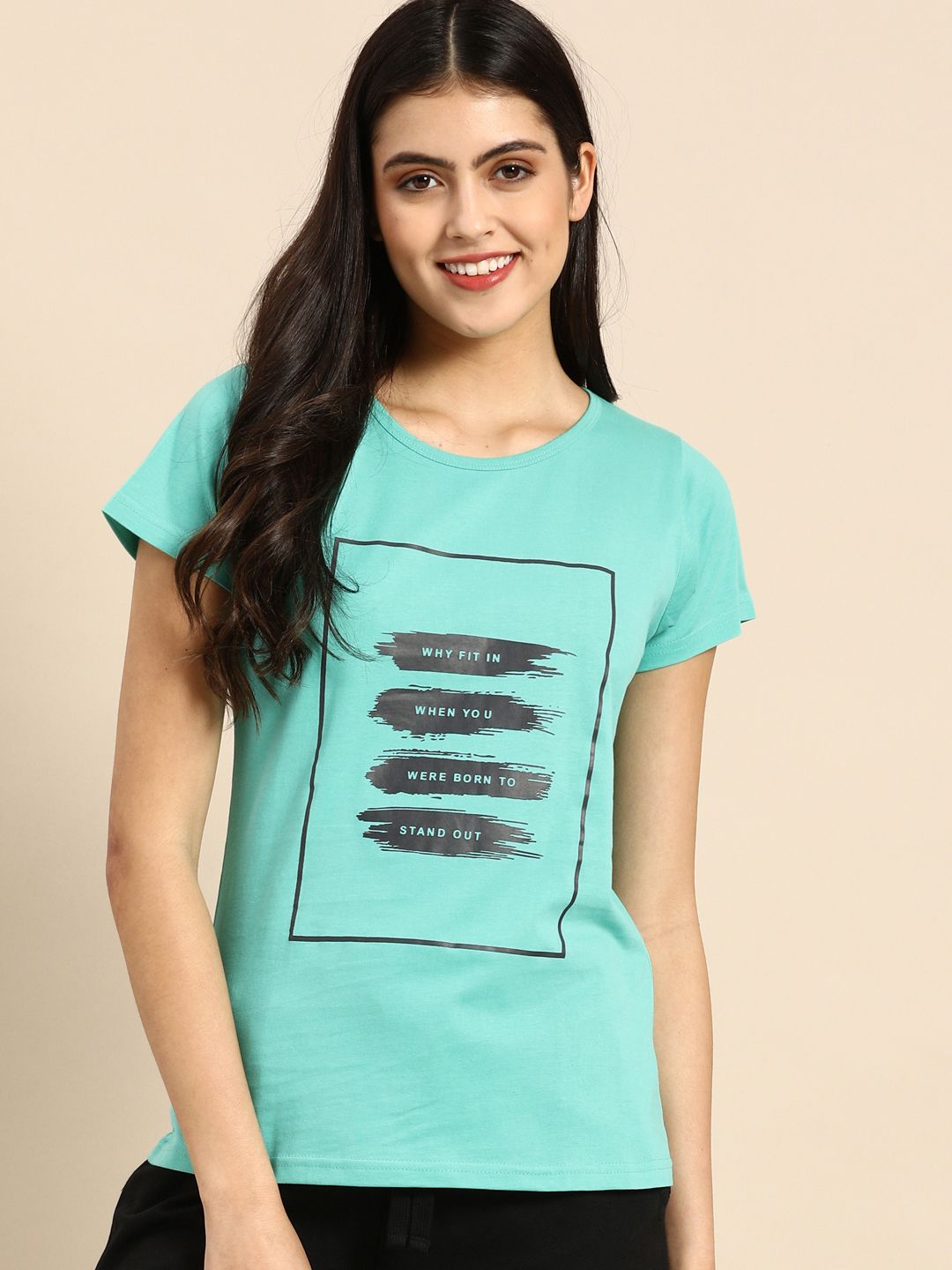 Clt.s Women Blue Pure Cotton Graphic Printed Lounge T-shirt Price in India