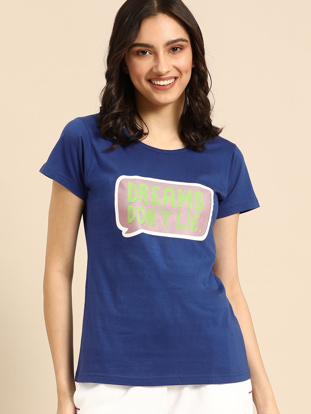 Clt.s Women Blue Printed Cotton Boyfriend Fit Lounge T-Shirt Price in India