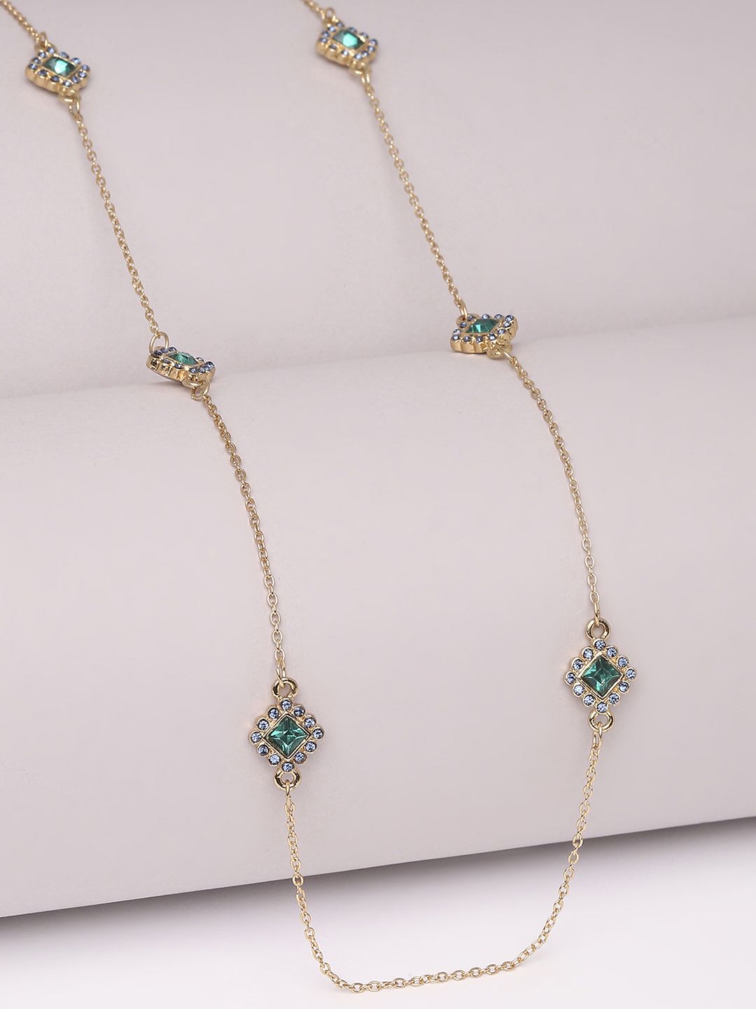 Lilly & sparkle Gold-Toned & Green Gold-Plated Necklace Price in India