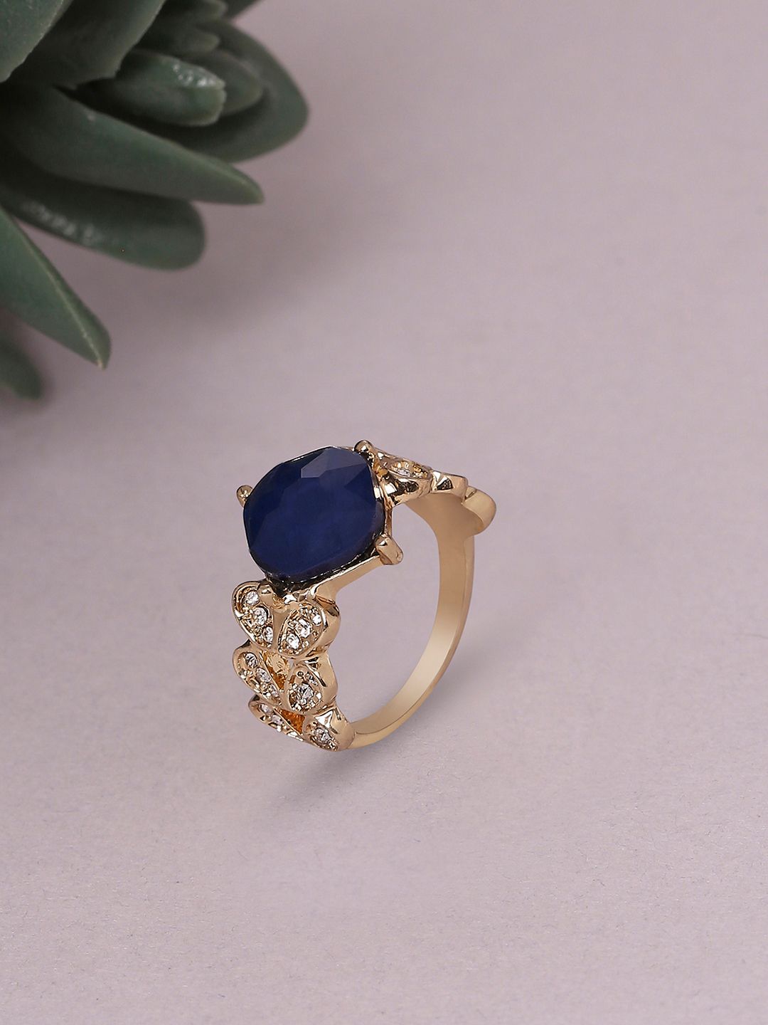 Lilly & sparkle Gold-Plated Blue Stone Studded Ring Price in India