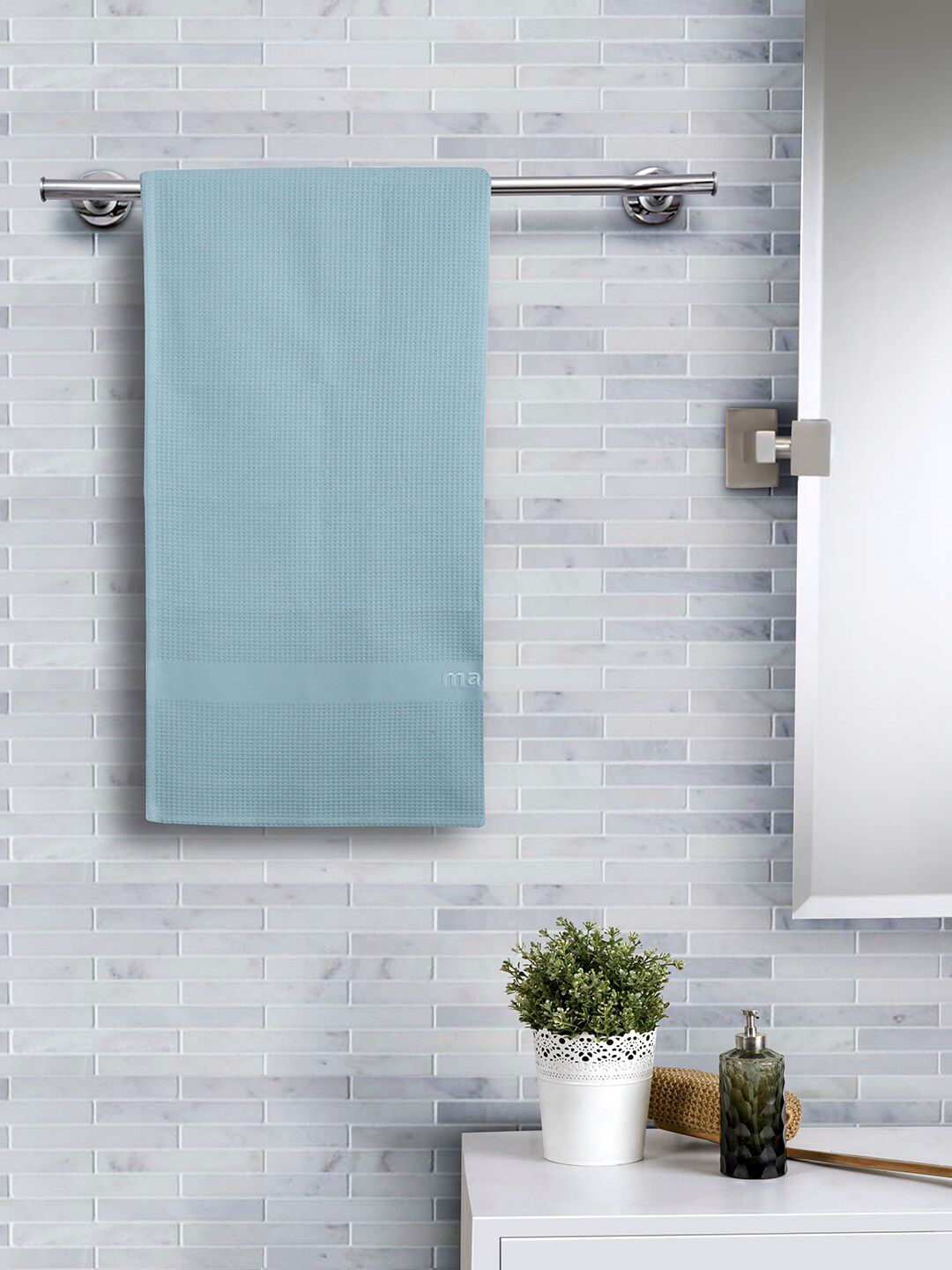 MASPAR Blue Solid Pure Cotton 215 GSM Bath Towel Price in India