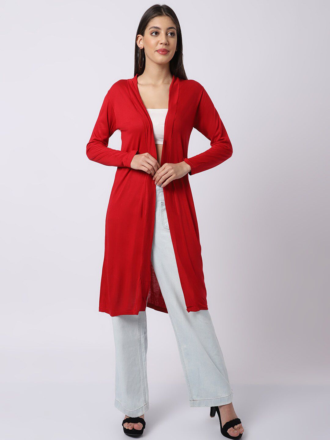 UnaOne Women Red Longline Shrug Price in India