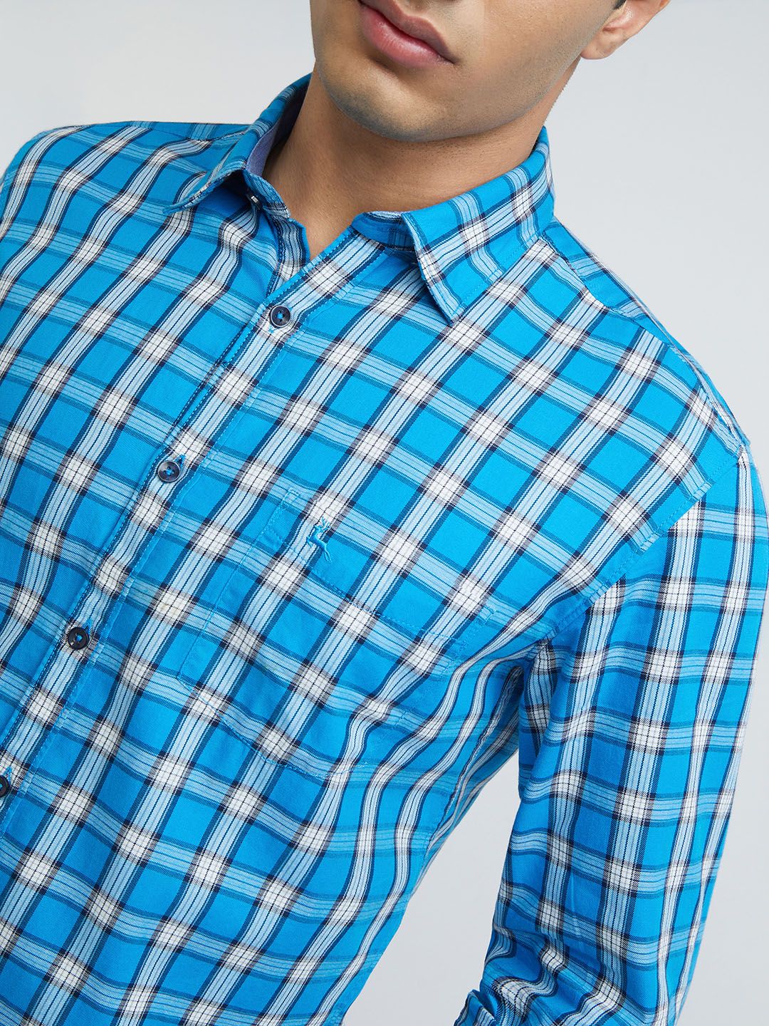 Buy Parx Men Blue Slim Fit Tartan Checks Checked Casual Shirt