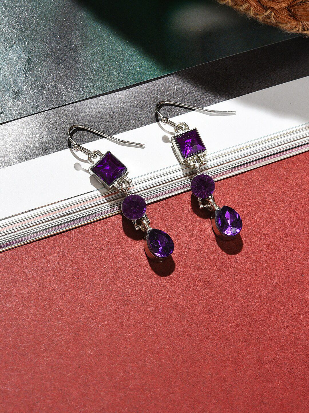 SOHI Purple Contemporary Drop Earrings Price in India